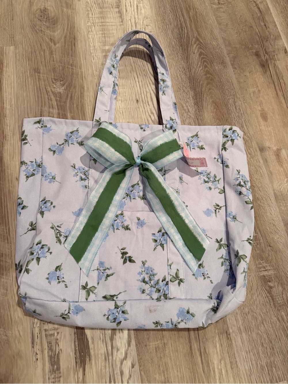NWT Light Blue Floral Tote Bag W/ Custom Bow
